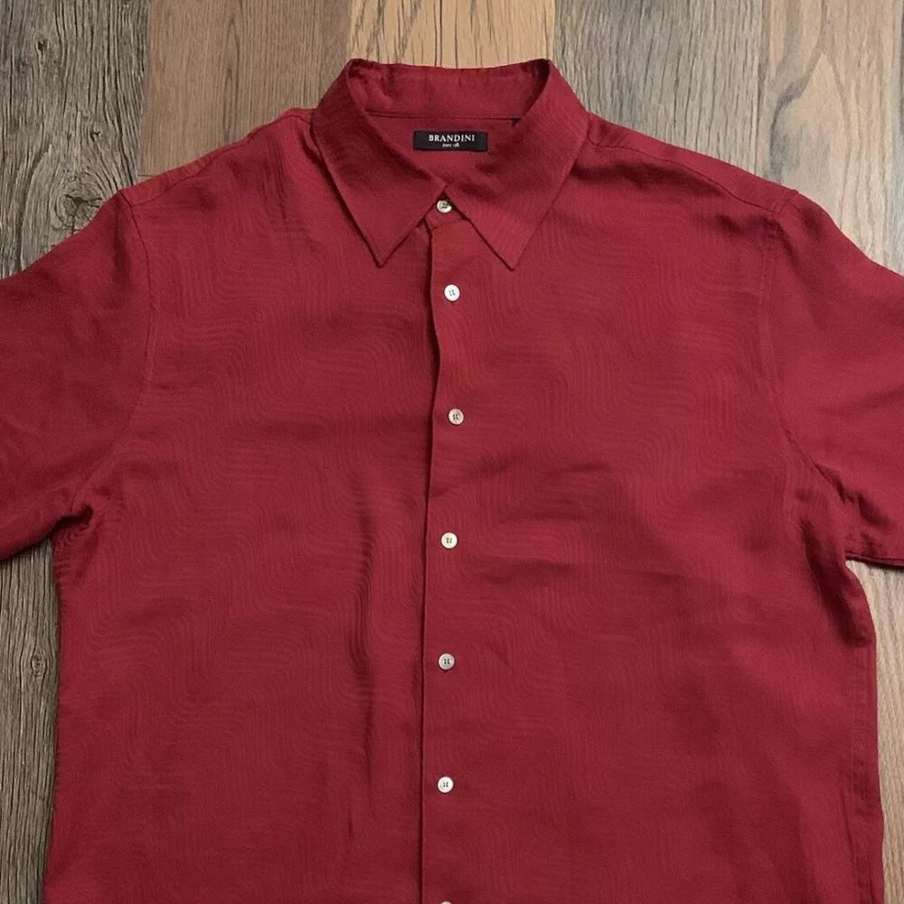 Brandini Men's Red 100% Pure Silk Short Sleeve Button Down Shirt Size XL
